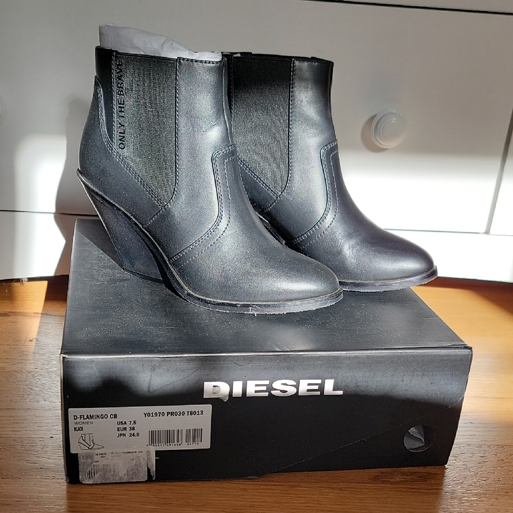 Diesel Black Heeled Ankle Boots D-Flamingo Sz 7.5